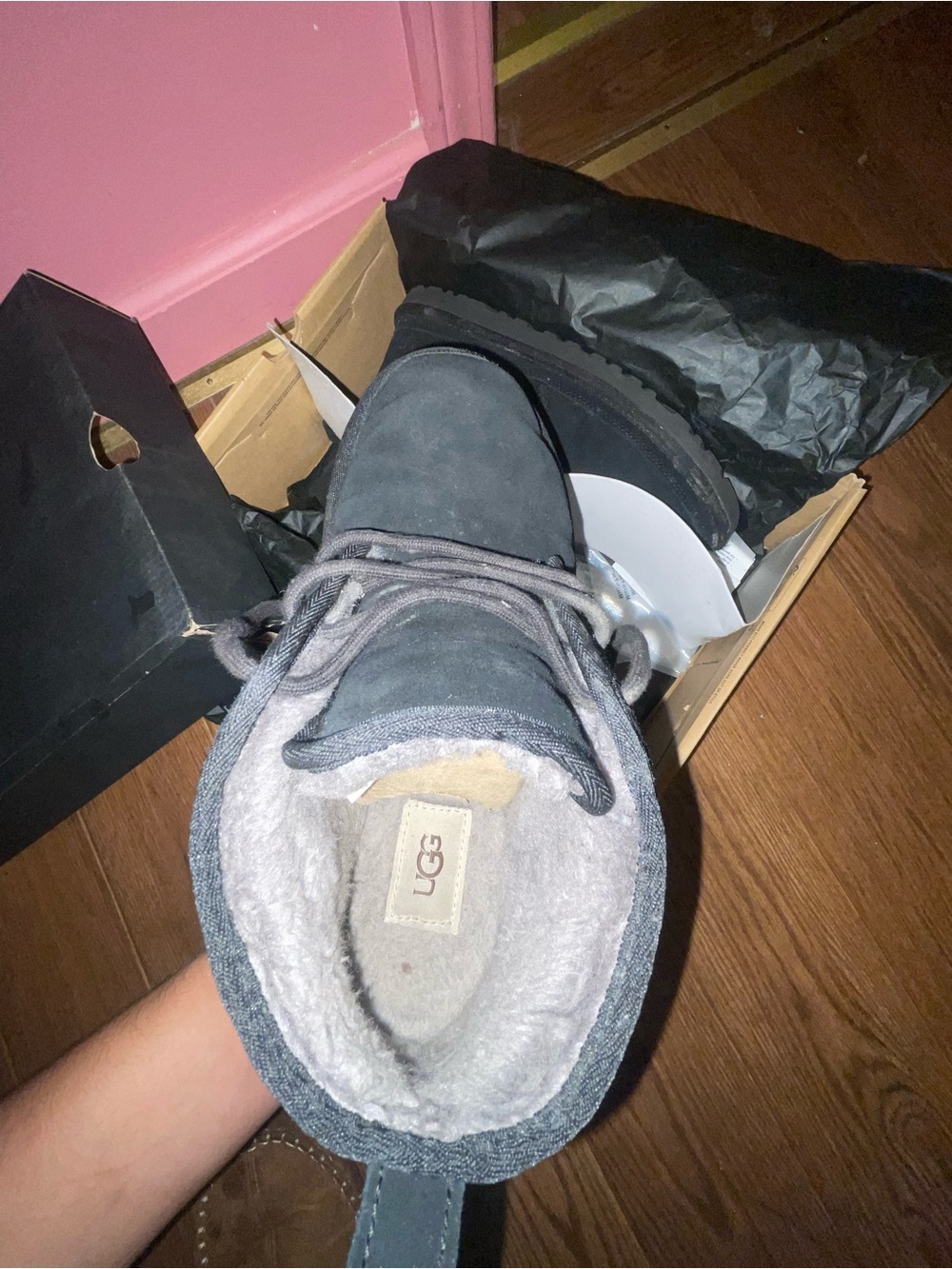 UGG Men's Gray Suede Shearling Lace-Up Boot